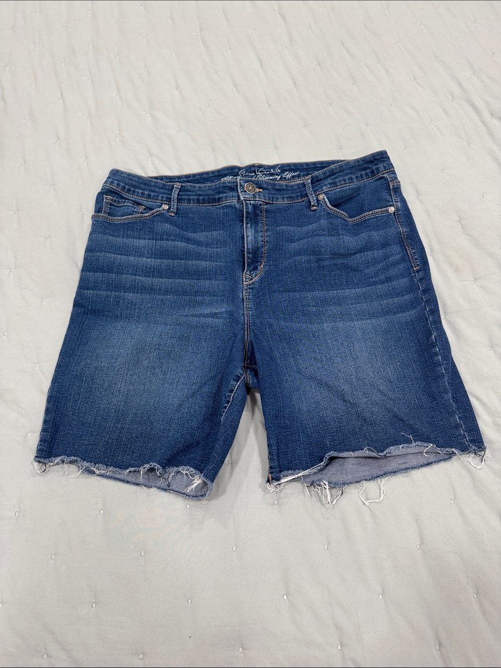 Gloria Vanderbilt Dark Blue Frayed Hem Denim Shorts